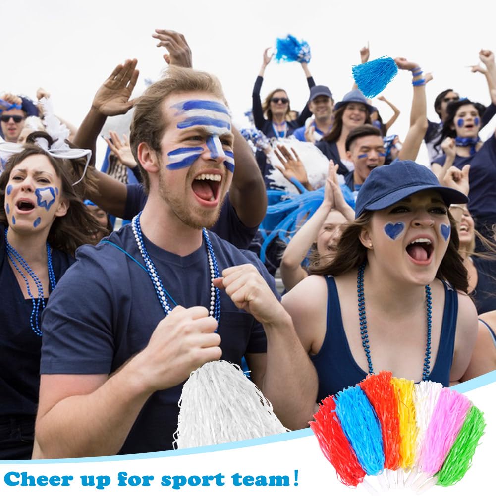 Lovecheer - 24 pompones de animadora azul y blanco con asa para deportes, danza espiritual y actuación de fiesta