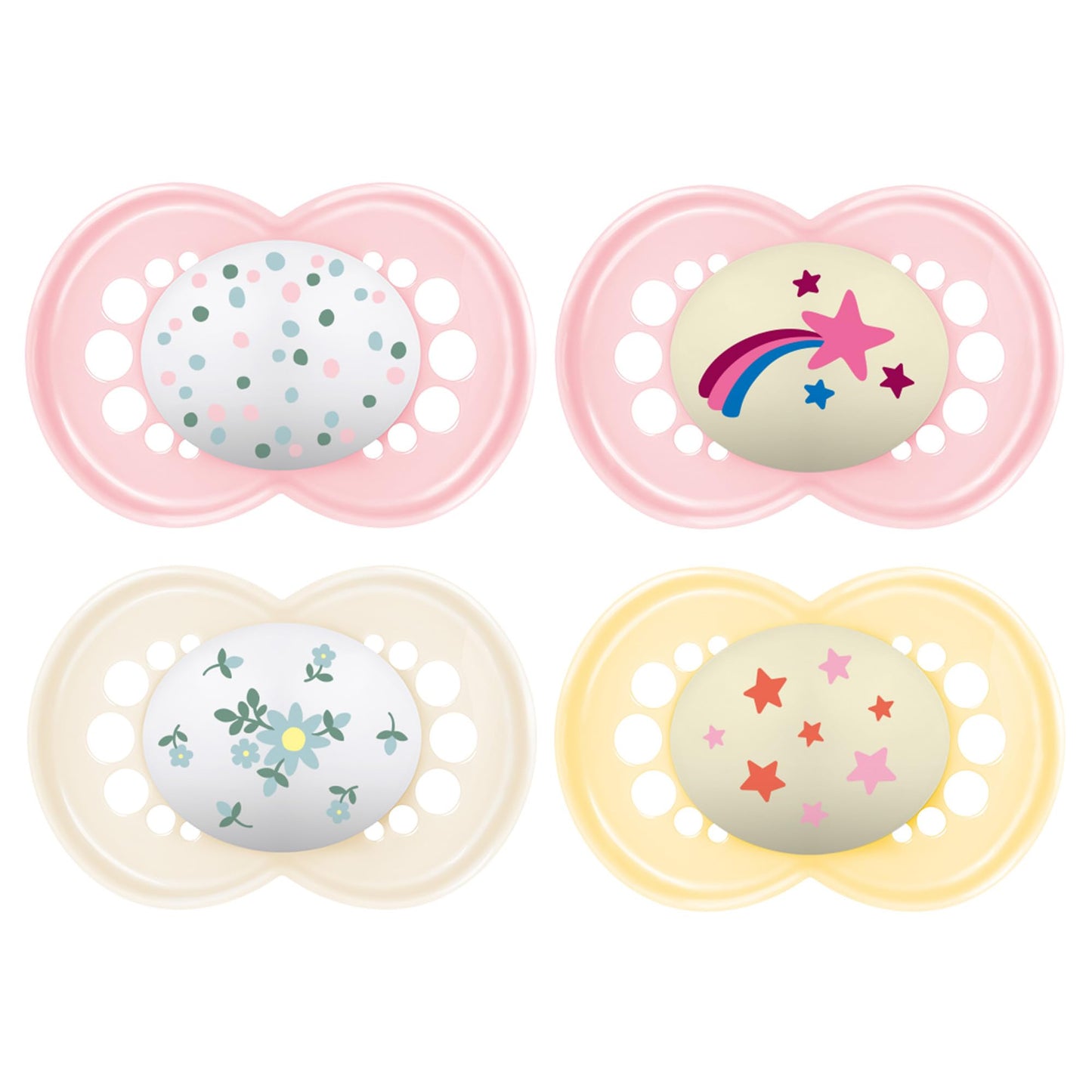 MAM Chupetes de día y noche, chupete que brilla en la oscuridad para bebés amamantados, la forma de pezón ayuda a promover un desarrollo oral saludable, pezón de silicona sin BPA, fácil de limpiar,