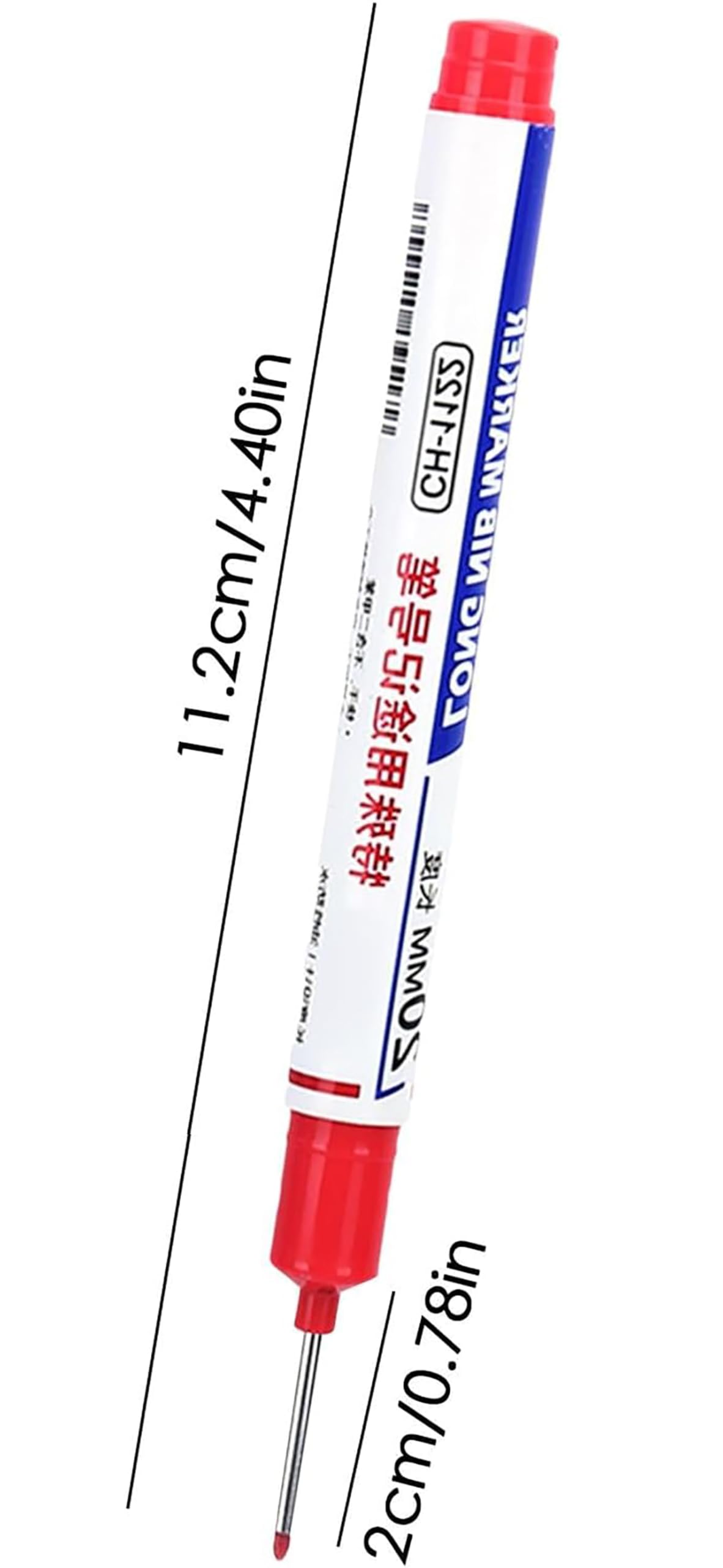 Marcador de Agujeros Profundos de 20 mm con Punta Larga, Tinta Permanente e Impermeable, Herramienta de Marcado para Carpintería y Baño (Rojo)