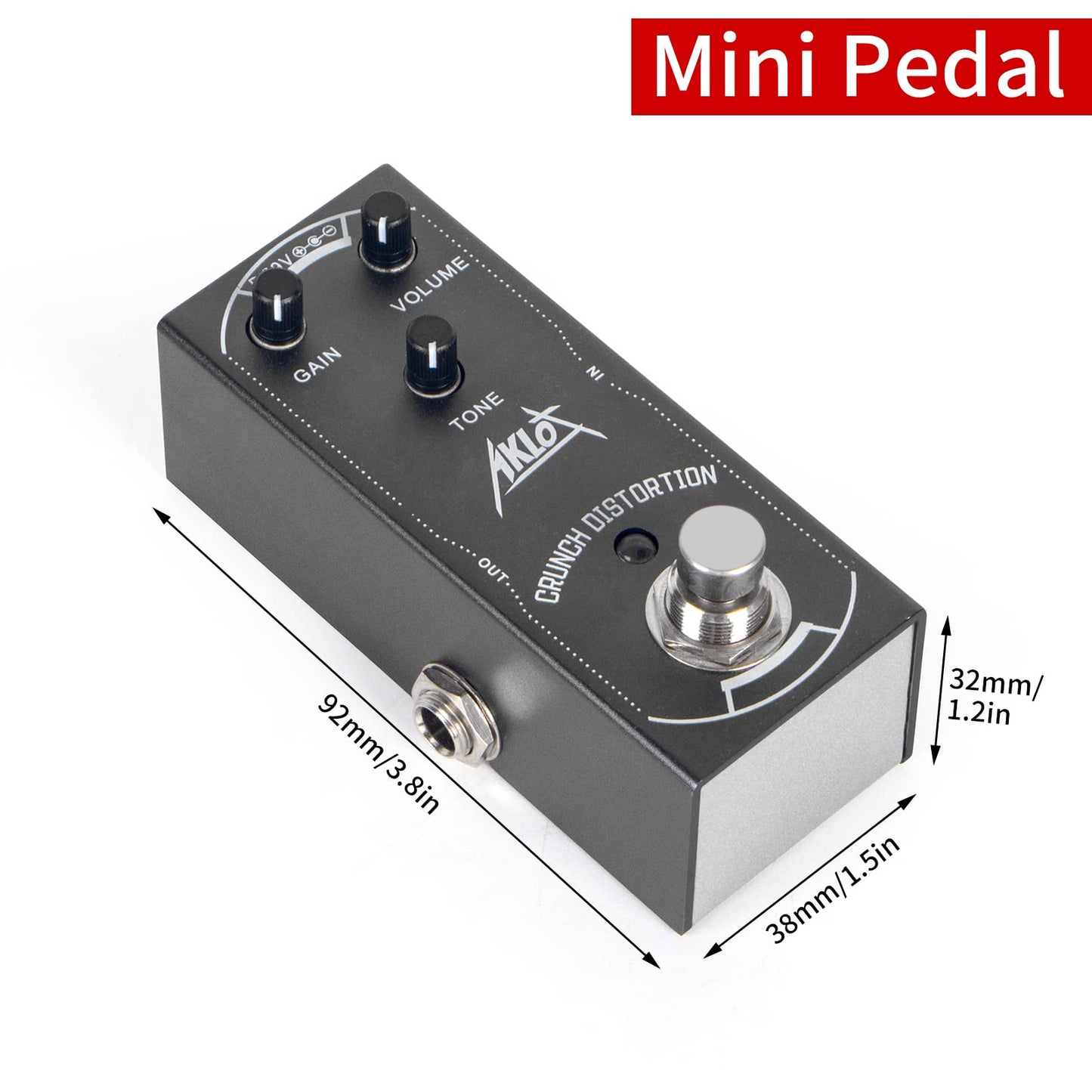 AKLOT Pedal de guitarra de distorsión, pedal eléctrico de efectos mini tipo único DC 9V True Bypass