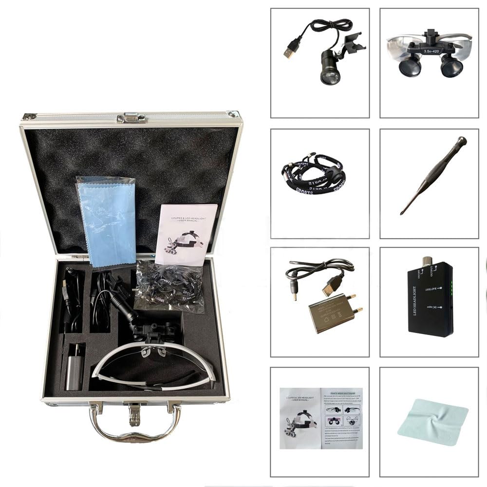 GustasMe Lupas Binoculares 3.5X, Gafas De Ajuste Bidireccional LED, Anteojos De Lupa Binocular Montada en la Cabeza con Box, para Salones de Belleza