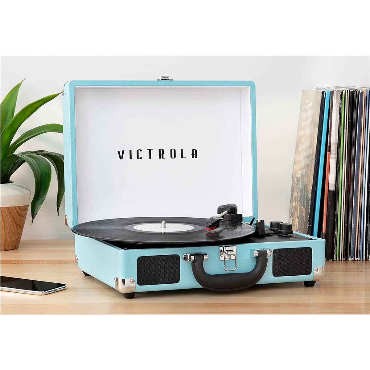 Tocadiscos Portátil Victrola Journey+ Turquesa con Bluetooth y Altavoces Integrados