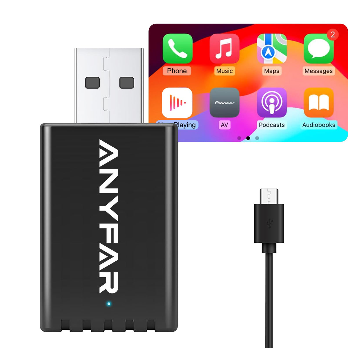 Adaptador inalámbrico CarPlay ANYFAR iPhone con Chip 5G Doble Núcleo para Coches 2016+