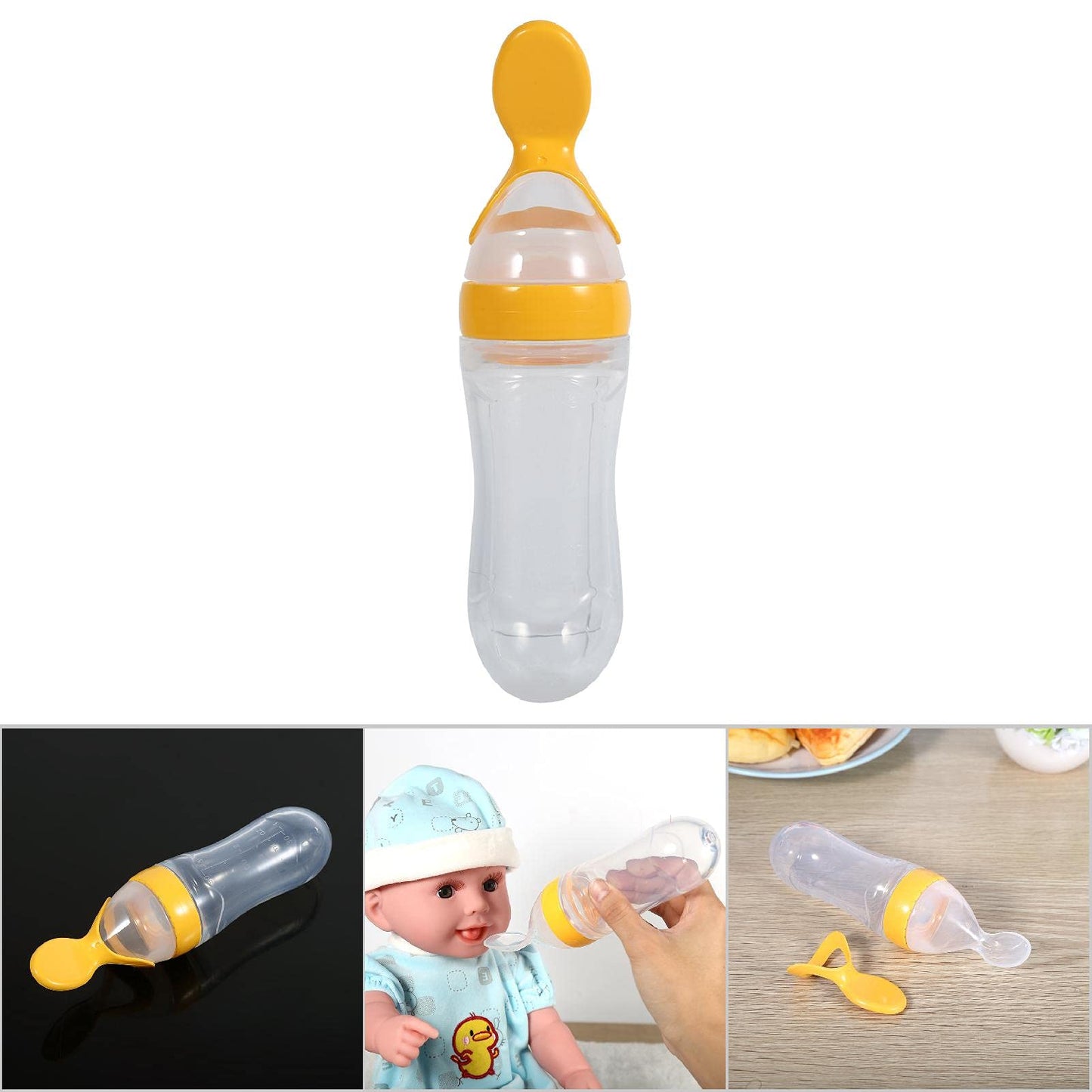 Alimentador de Alimentos para Bebés, Biberón de Silicona Exprimible de Dibujos Animados con Cuchara Dispensadora para Bebés, Bebés(#3)