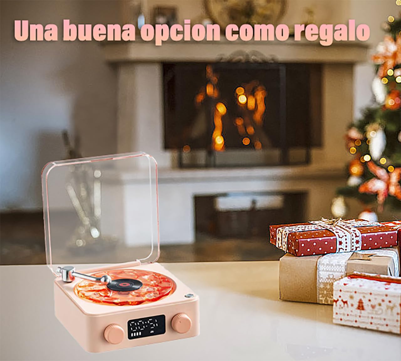 CASASDA Altavoz Bluetooth, Bocina Tocadiscos Bluetooth, Elegante Altavoz Bluetooth con Luz Nocturna y Visualización de la Hora, Pequeño Altavoz Estéreo Multifuncional 3 en 1 (Blanco)