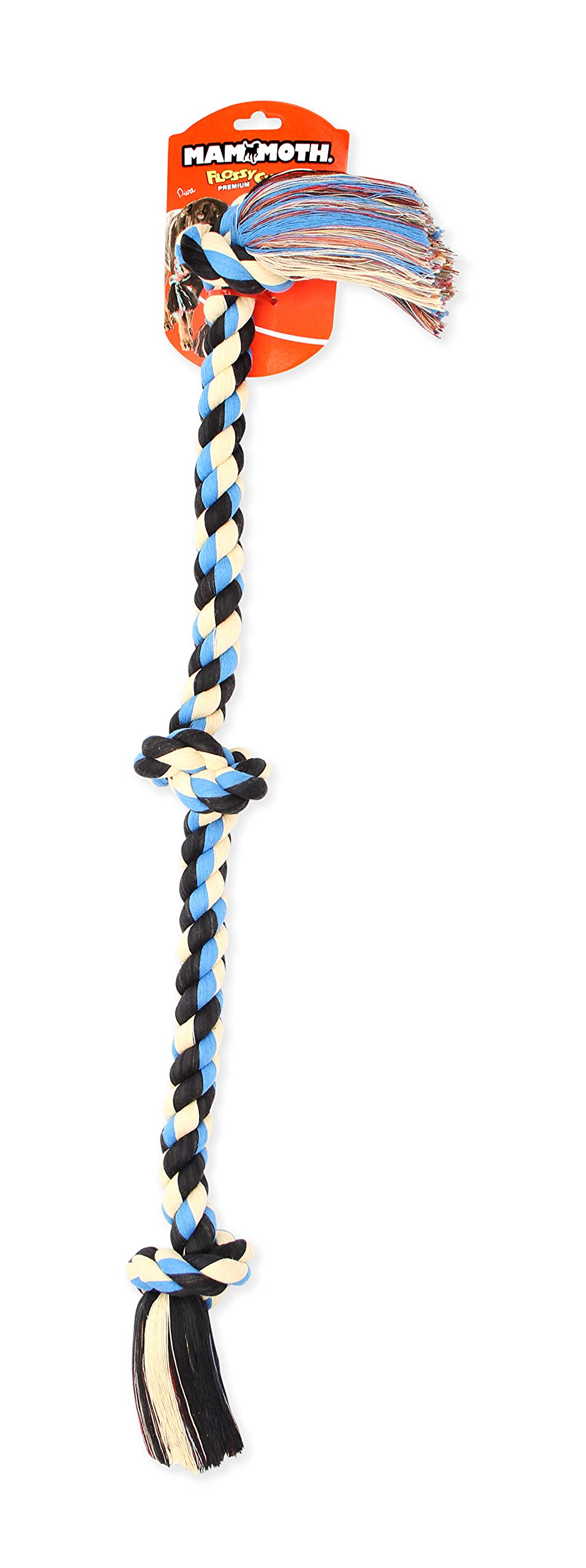 Mammoth Masticables Color 3 nudos cuerda tirón – Premium algodón – Juguete de cuerda de poliéster para perros – Juguete interactivo para perro – Juguete para masticar perro para perros grandes – XL – XL 36 pulgadas