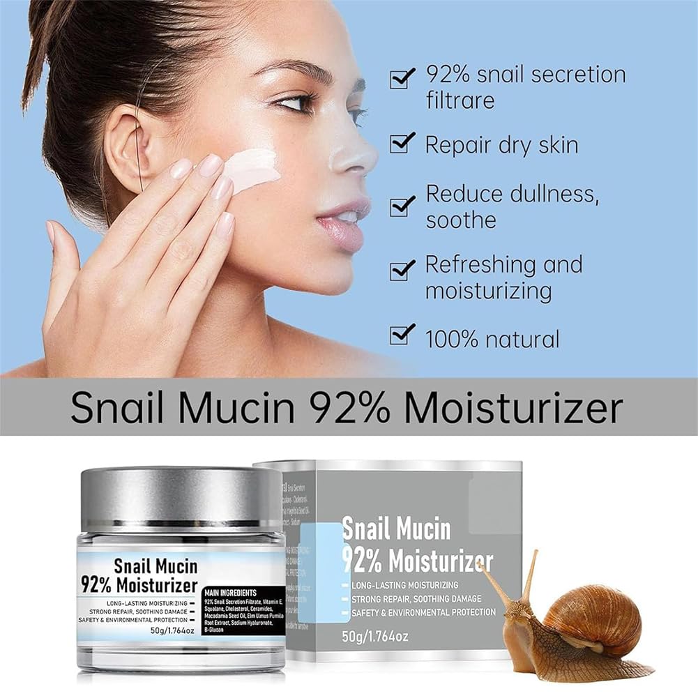 Snail Mucin 92% Moisturizer Daily Face Gel Cream, Crema De Baba De Caracol Original, Lism Snail Mucin Moisturizer Face Cream, Face Snail Mucin Hydrating Repair Face Gel Cream (1Pcs, One size)