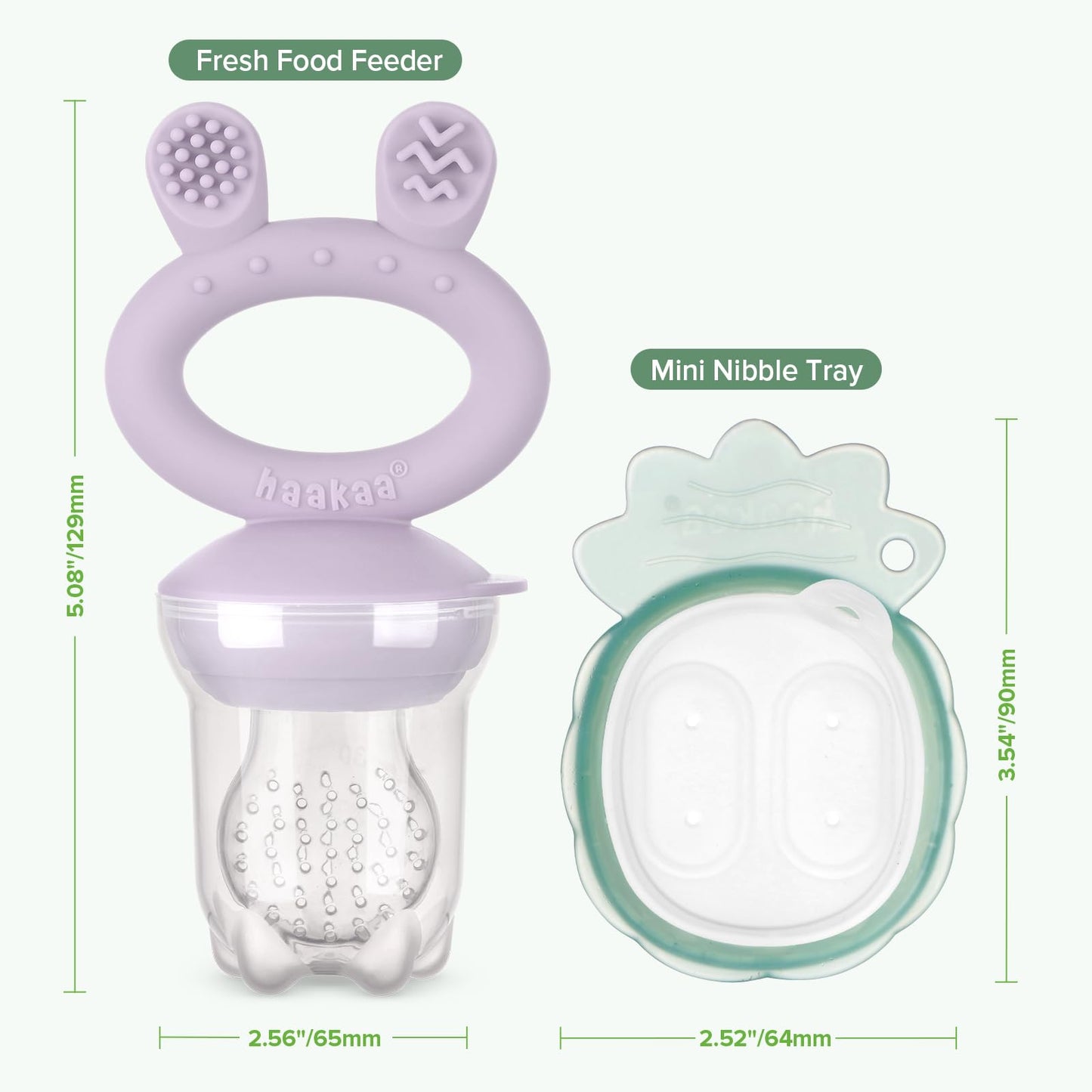 Haakaa Alimentador de Comida de Frutas para Bebé y Combo de Mini Bandeja Congeladora para Mordisquear, Moldes para Paletas de Leche Materna para Alivio Refrescante del Bebé, Alimentador de Silicona