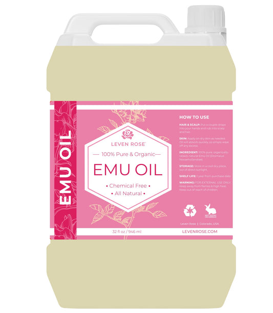 Leven Rose- Aceite de emú, 32 oz a granel, fortalecedor del cabello 100% puro y natural, hidratante antienvejecimiento para la piel