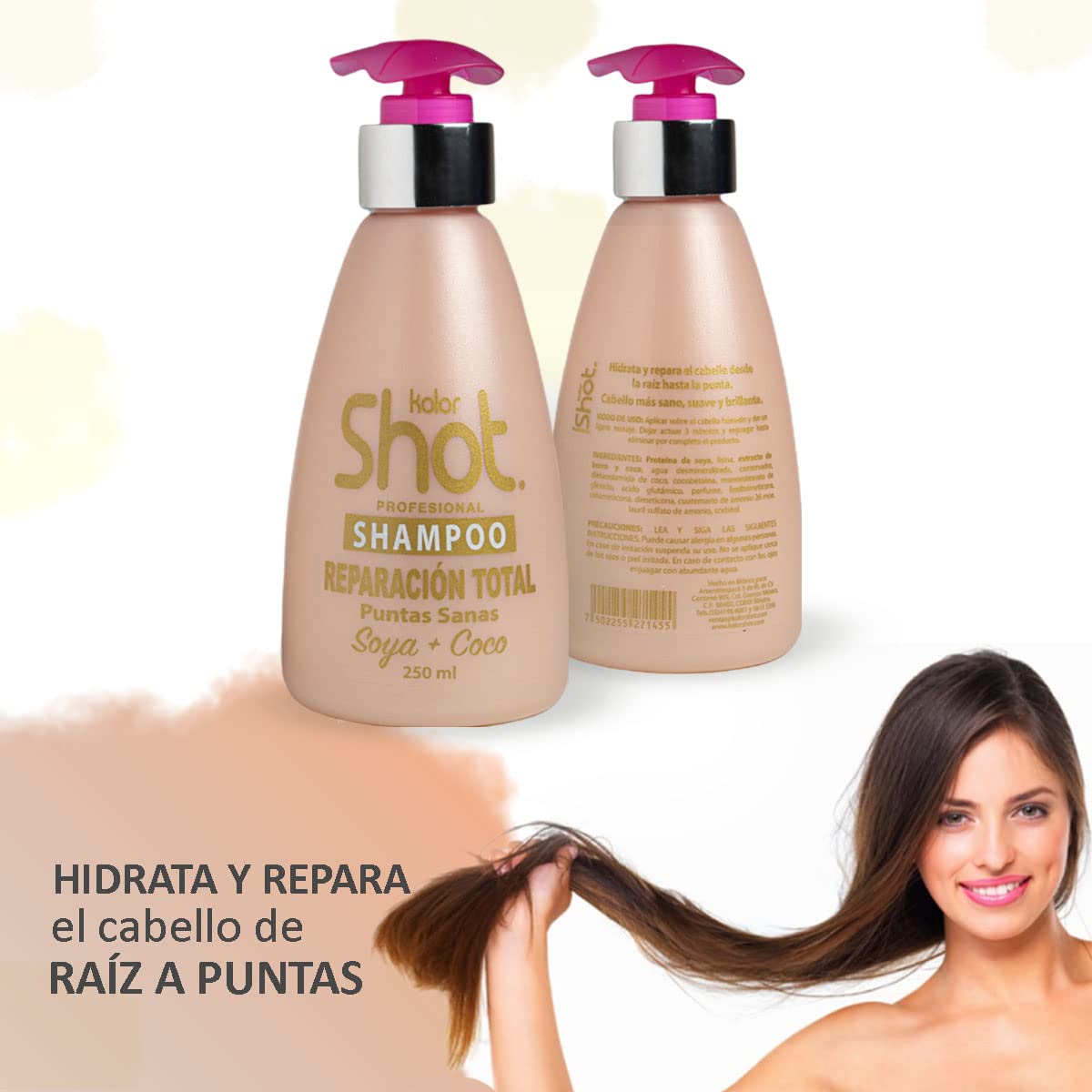 Shampoo Reparación Total Soya y Coco Hidratante para Cabello Dañado y Teñido