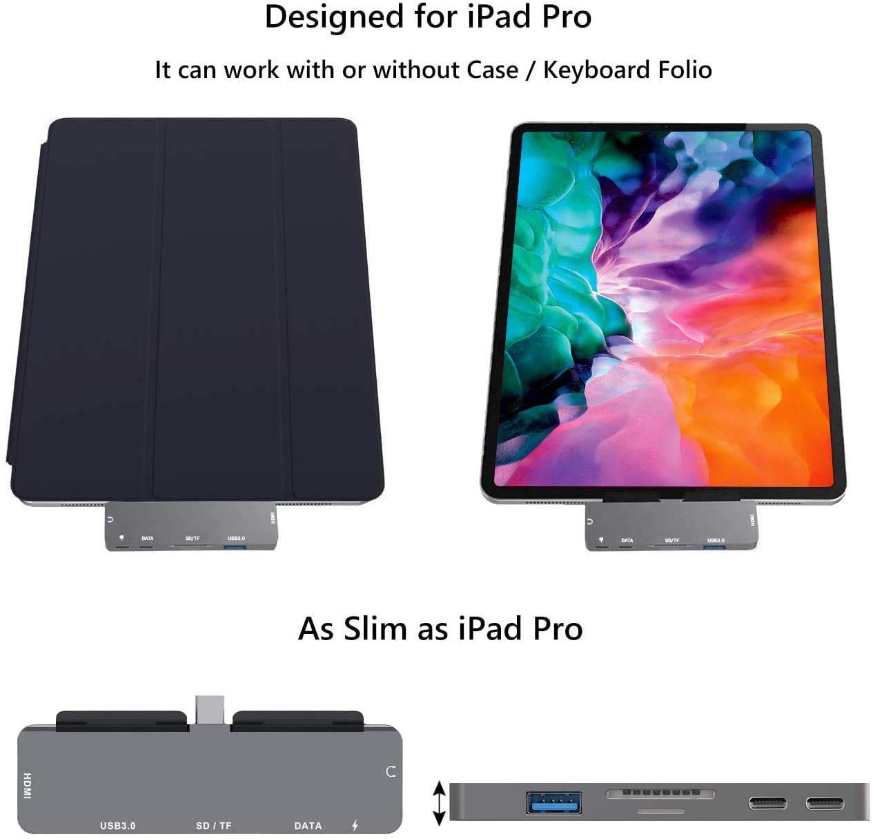 Adaptador USB C Hub para iPad Pro 12.9/11 M4 M2 M1 2024 en Gris con HDMI 4K y Conector 3.5 mm, Accesorios 7 en 1 para Mujer
