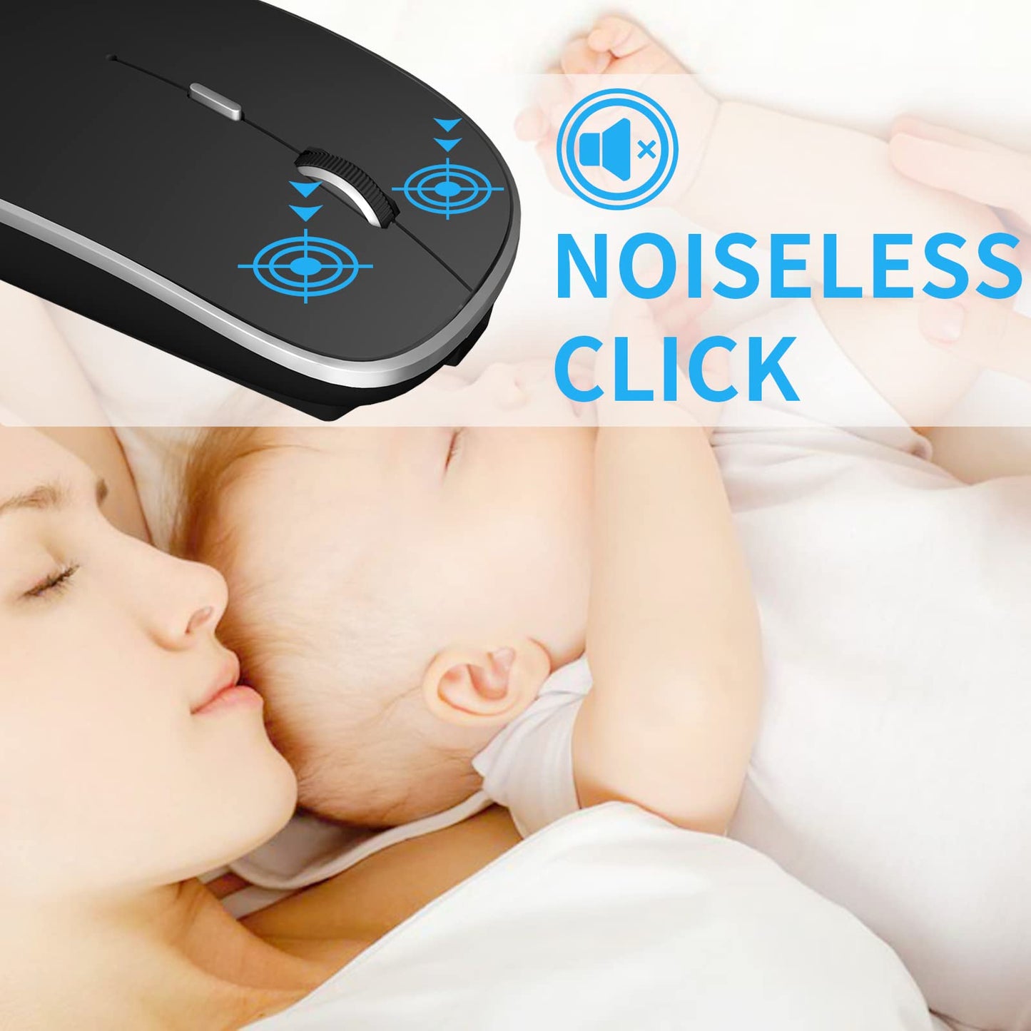 Leolee Mouse Inalámbrico, Ratón Inalámbrico Recargable, Mouse Wireless con 2.4G, óptico Silencioso Click, Receptor USB y Tipo-c Adaptador 3 Ajustable dpi para Computadora, Portátil, PC, Mac (Negro)