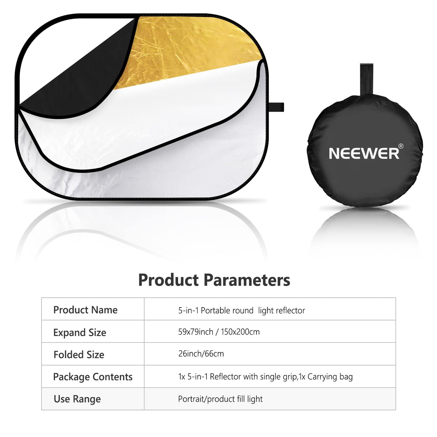 NEEWER 59"x79"/150x200cm Light Reflectors para Fotografía, Compacto 5 in 1