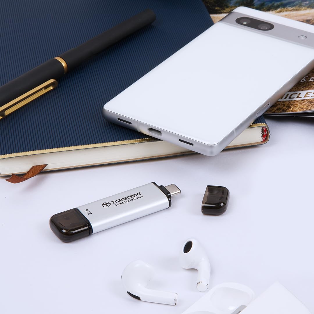 Disco Duro SSD Portátil Transcend 1TB Negro USB 3.2 Gen 2 2-in-1 Type C y A para Windows y Mac