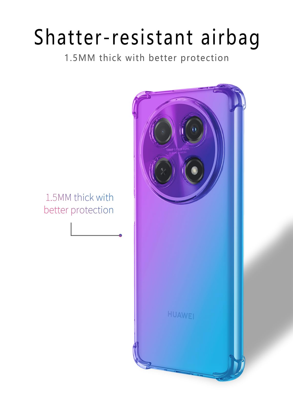 DABUNA Funda para Huawei Nova 13i / Nova 12i Case Uso Rudo,Transparente Colores Degradados Protectora de Cámara Anticaída Carcasa Bumper(Púrpura Azul)
