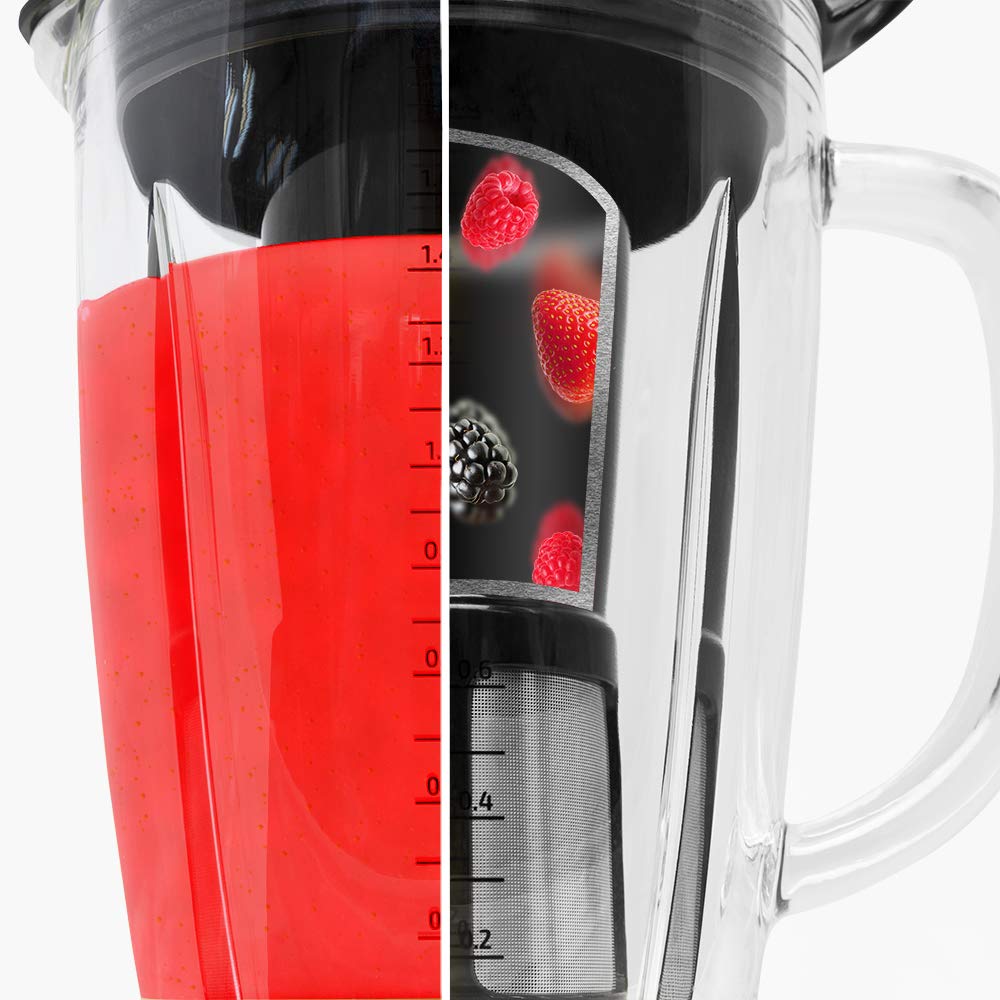 Cecotec Batidora Vaso Power 1800. Capacidad 2,1L, 1800 W, Cuchilla de 6 Hojas de, Filtro Licuados, Jarra Termorresistente, Titanio, Black