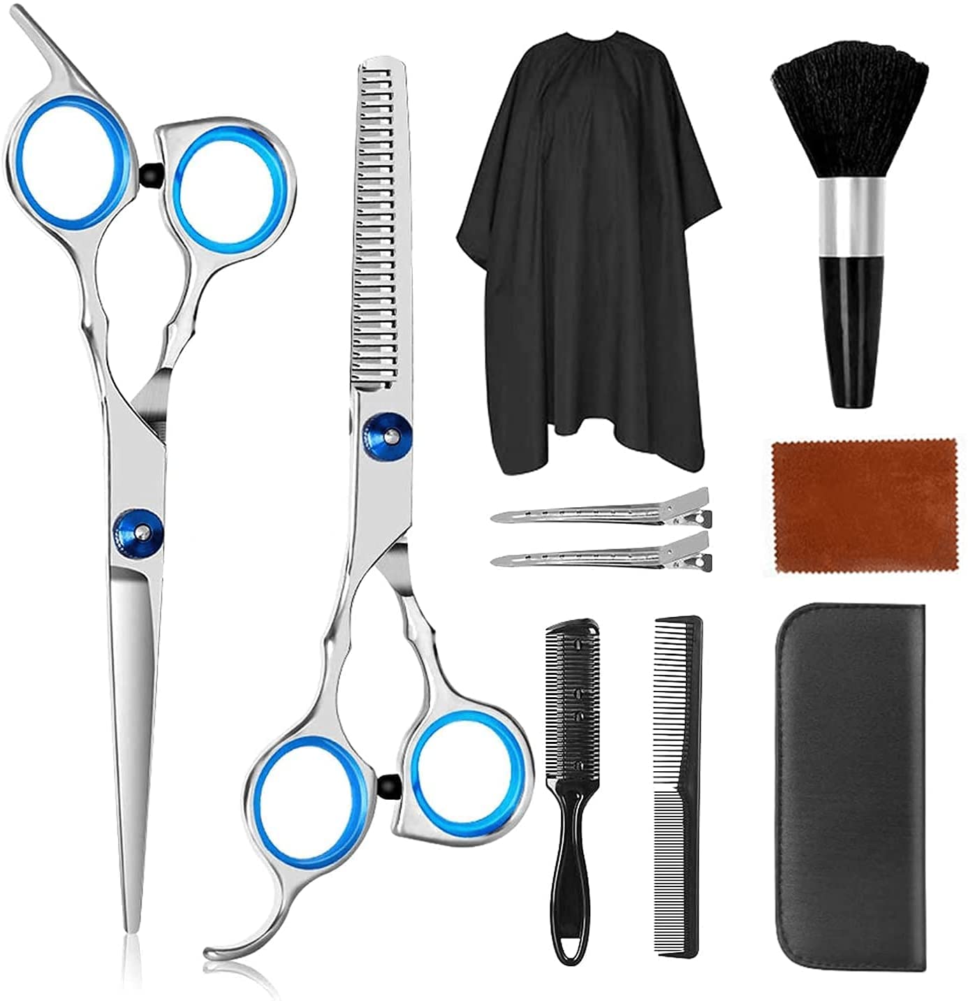 Tijeras de Peluquería Profesional,Juego de Tijeras de Pelo de Acero Inoxidable con Capa de Barbero y Peine, Tijeras para Cabello con Clip y Bolsa de Almacenamiento para Hogar, Eluquería, Set de Tijeras Cortar Pelo para Hombres y Mujeres