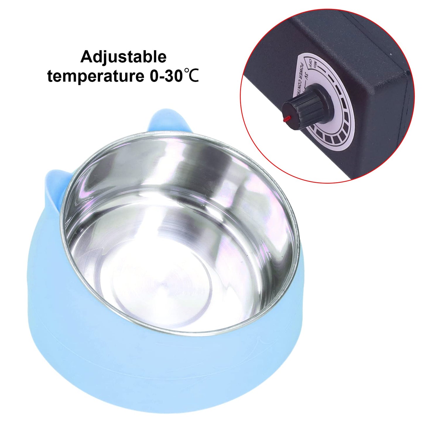 GLOGLOW Cuenco para Mascotas con Calefacción, Temperatura de Acero Inoxidable Tazón de Comida para Gatos Tazón de Calentamiento para Mascotas Perro Gato Calentador de Agua Térmico Tazón para Gatos