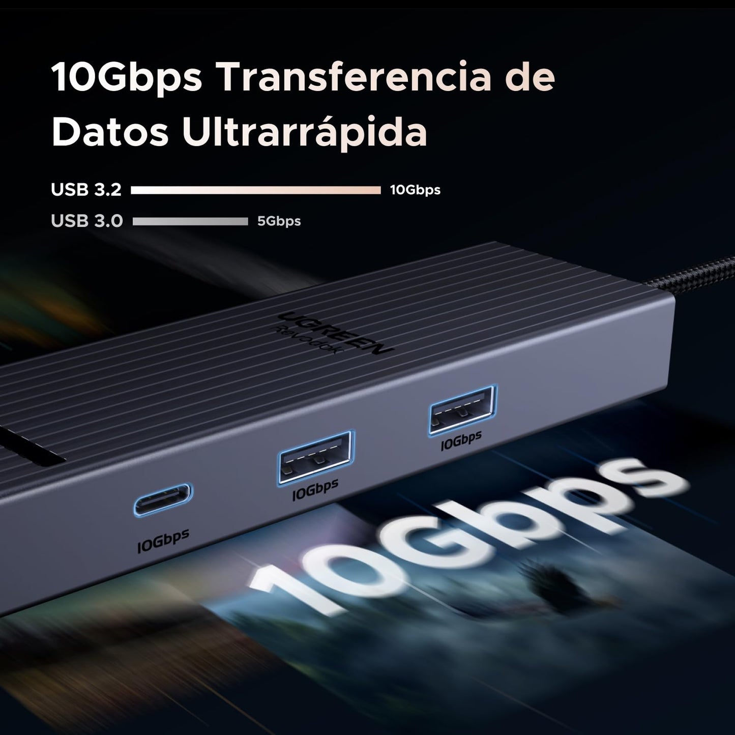 Adaptador USB C Hub UGREEN Revodok Plata con HDMI 4K y Carga 100W