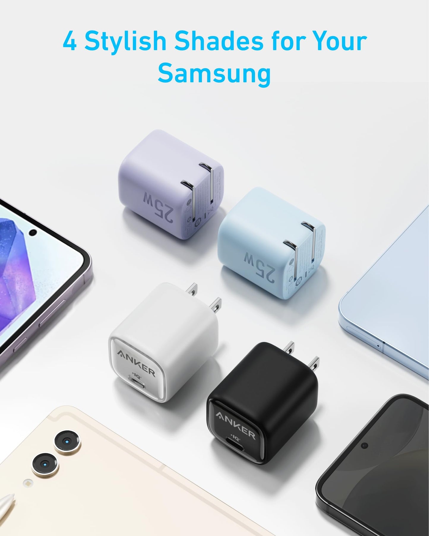 Anker Cargador 25W, Cargador Rápido con Puerto USB-C Power Delivery, Tecnología PowerIQ 3.0 y Sistema de Seguridad MultiProtect, Compatible con Carga Súper Rápida de Samsung, Plegable, 4 Colores