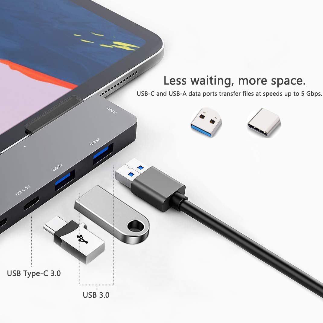 Adaptador USB C 6 en 1 para iPad Pro MacBook HDMI 4K y Más Conectividad