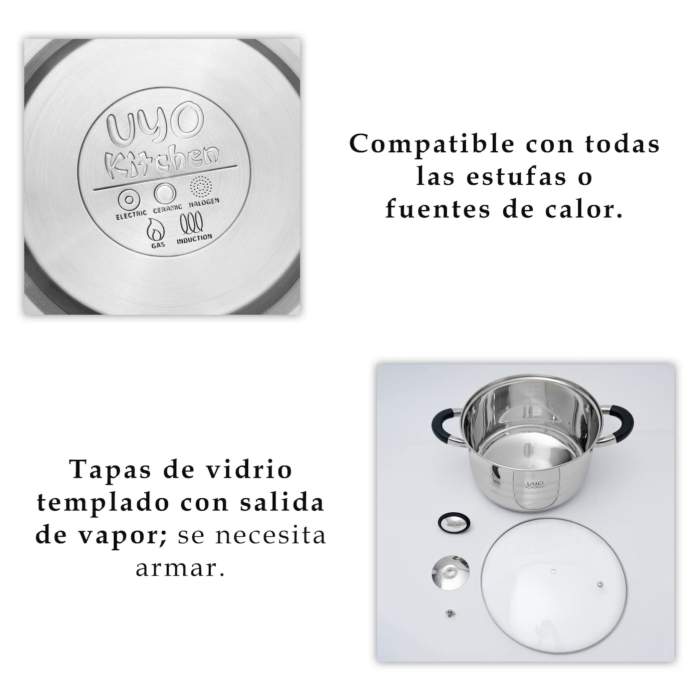 Bateria de Cocina Acero Inoxidable 9 Pzas Negro