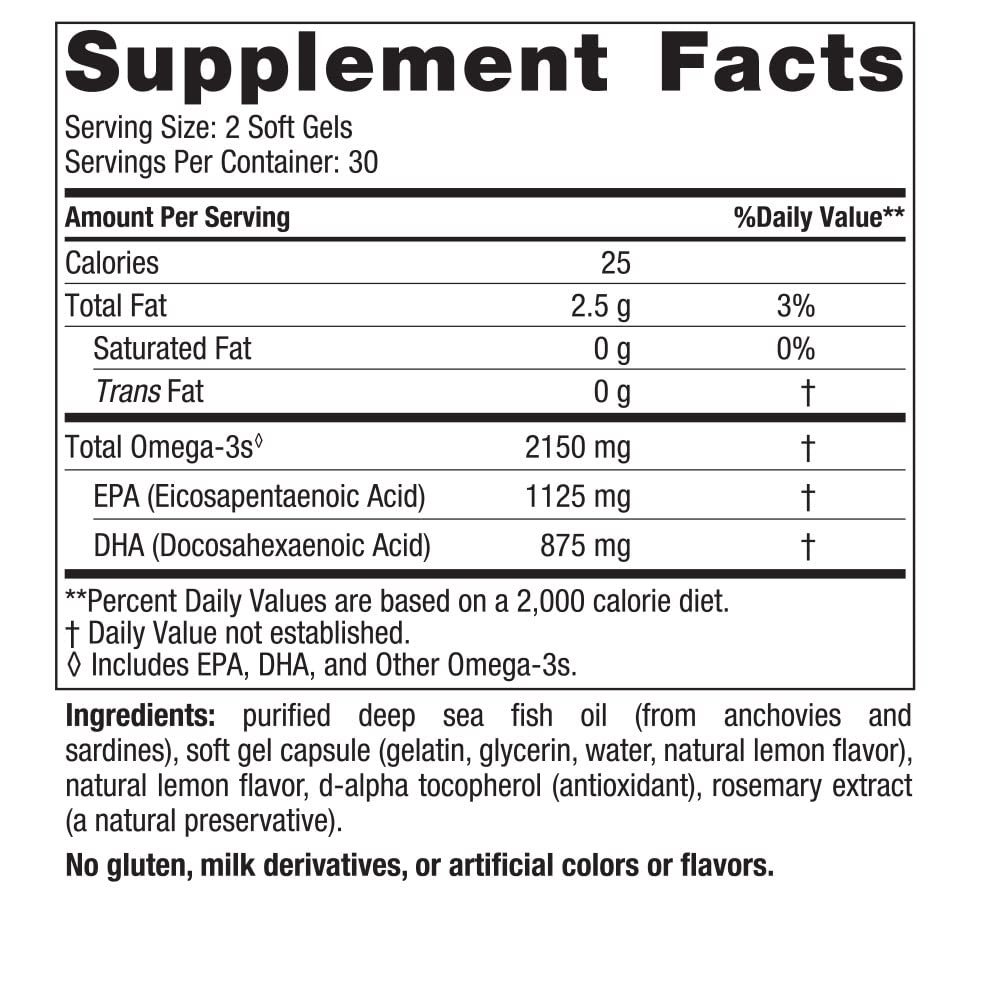 Nordic Naturals Ultimate Omega 2X, sabor a limón, 2,150mg Omega 3, 60 cápsulas blandas, alta potencia de EPA y DHA