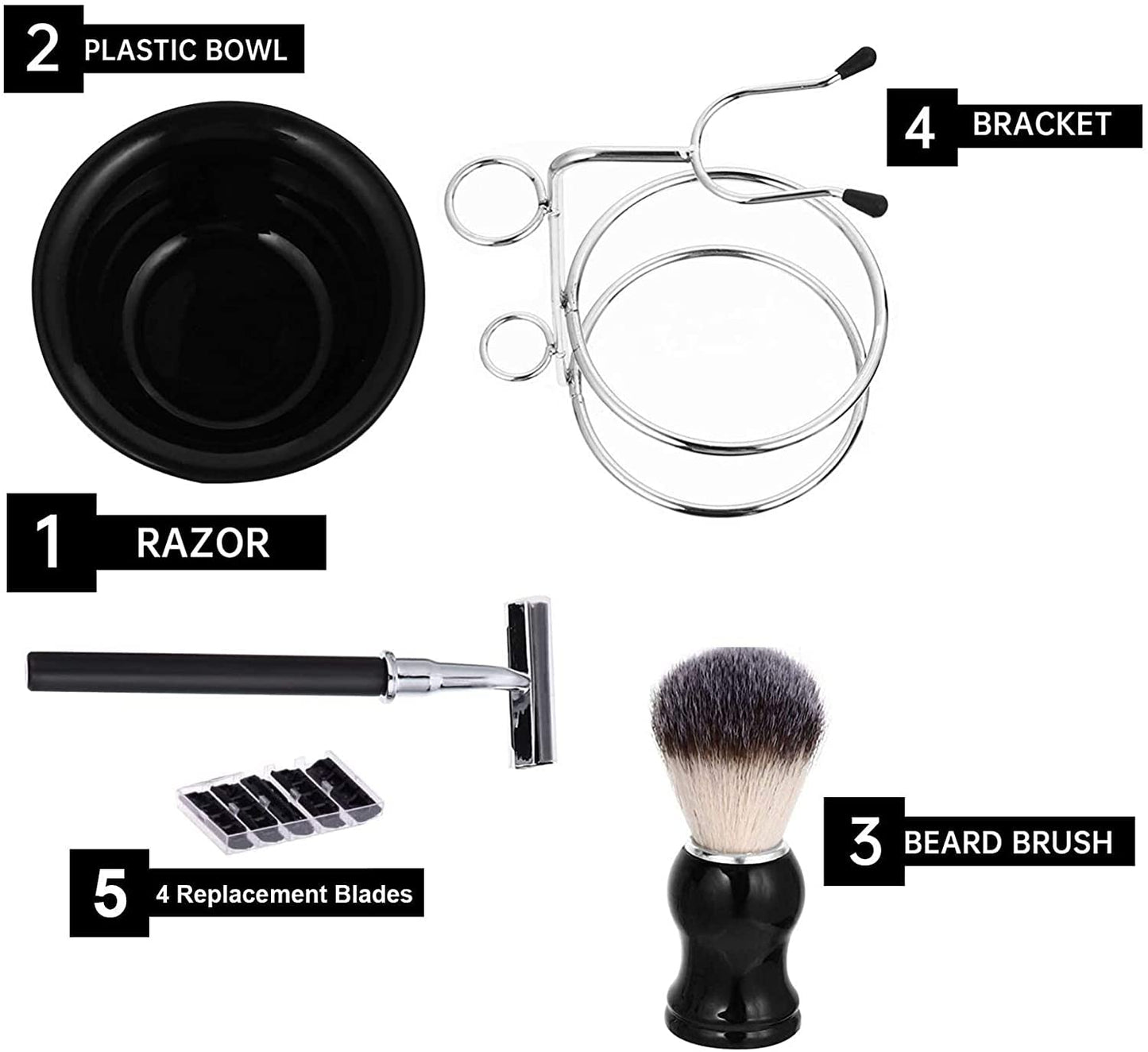 Juego de herramientas de afeitado para hombre con jabonera + cepillo de afeitado + soporte para cepillo + maquinilla de afeitar (4 cuchillas reemplazables), kits de afeitado para hombres, gran opción de regalo para tu hombre, marido, padre o hermano