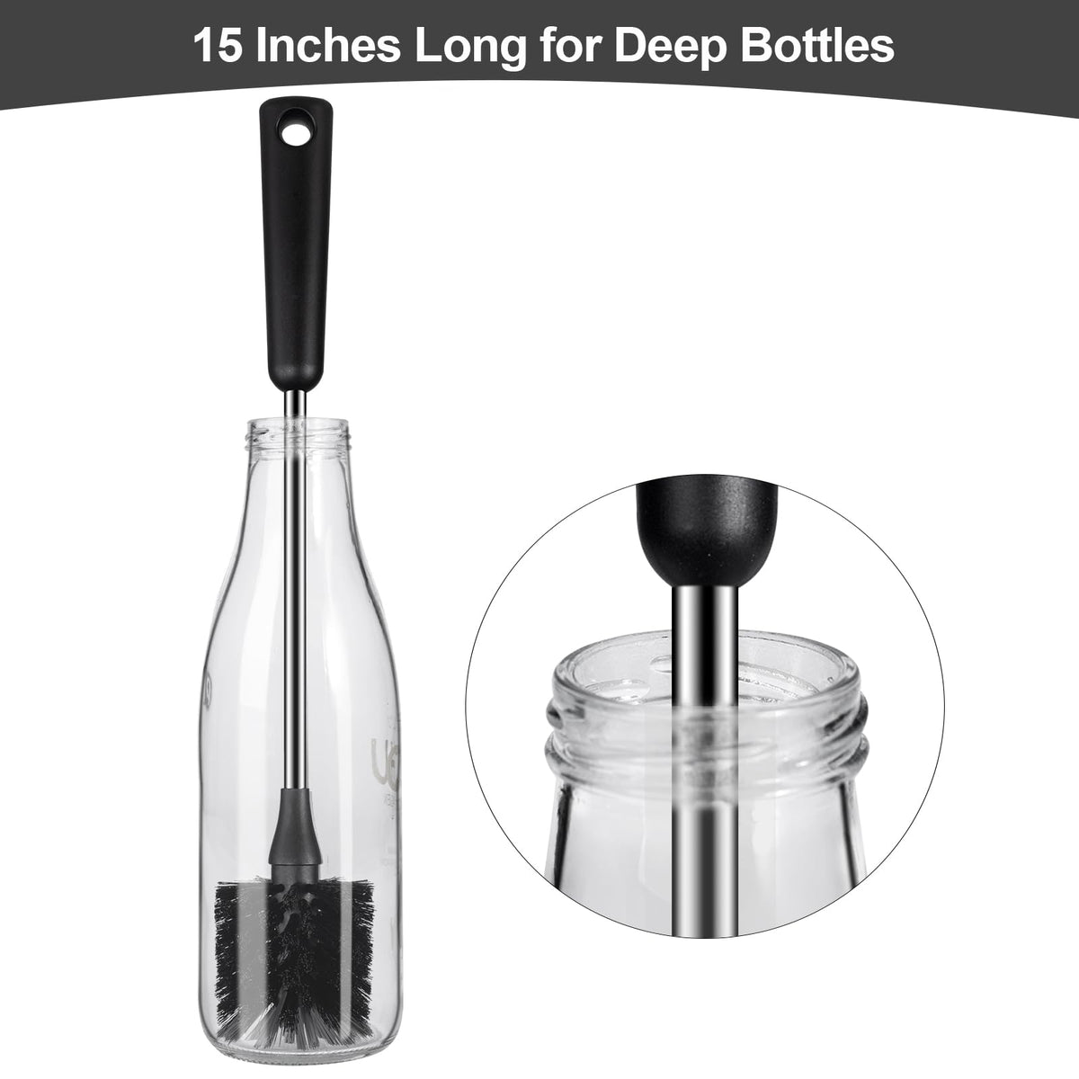 Cepillo para botella de agua con limpiador de pajilla, mango de acero inoxidable de 15 pulgadas, cepillo limpiador para biberones, cepillos de limpieza para cocina para tazas, copas de vino, tazas de