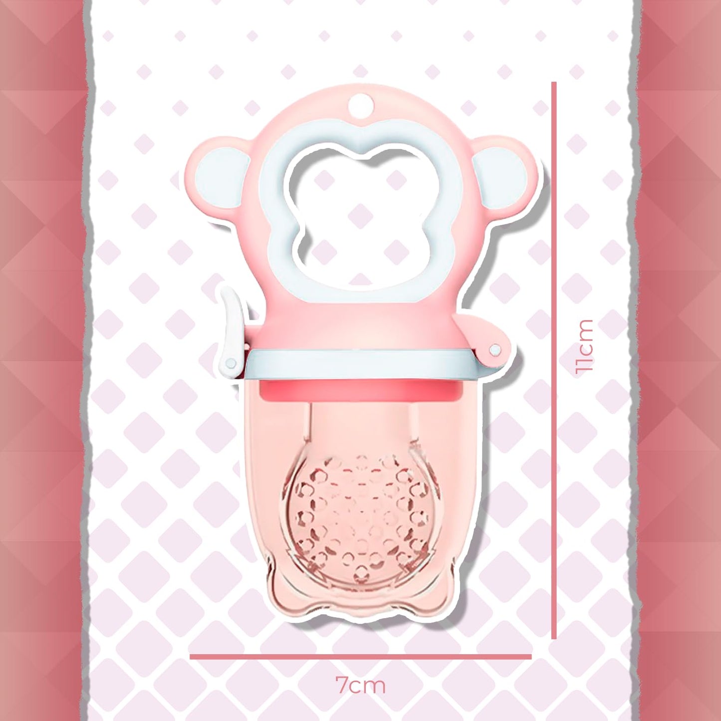 Chupón alimentador para frutas y papillas con seguro y tapa, 4 meses, dibujos animados (monkey rosa)