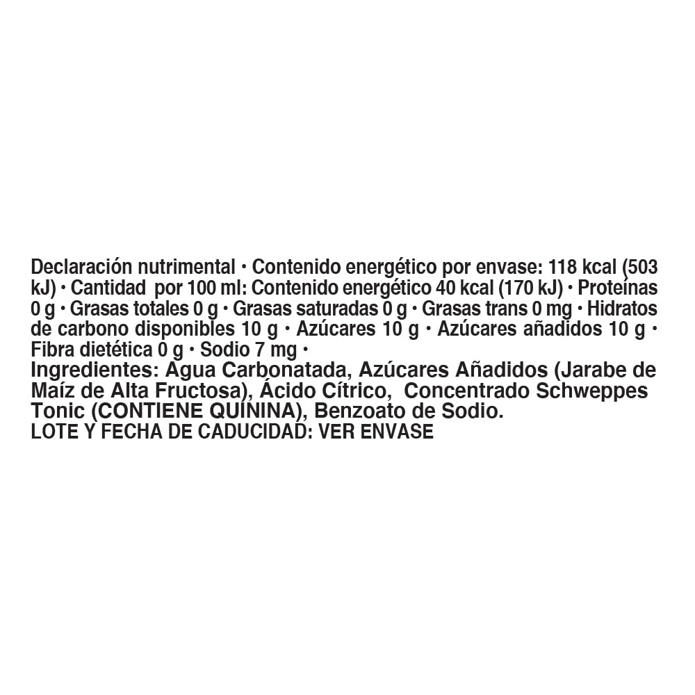 Schweppes, Agua Tónica 296 ml, Botella Vidrio (24 pack)
