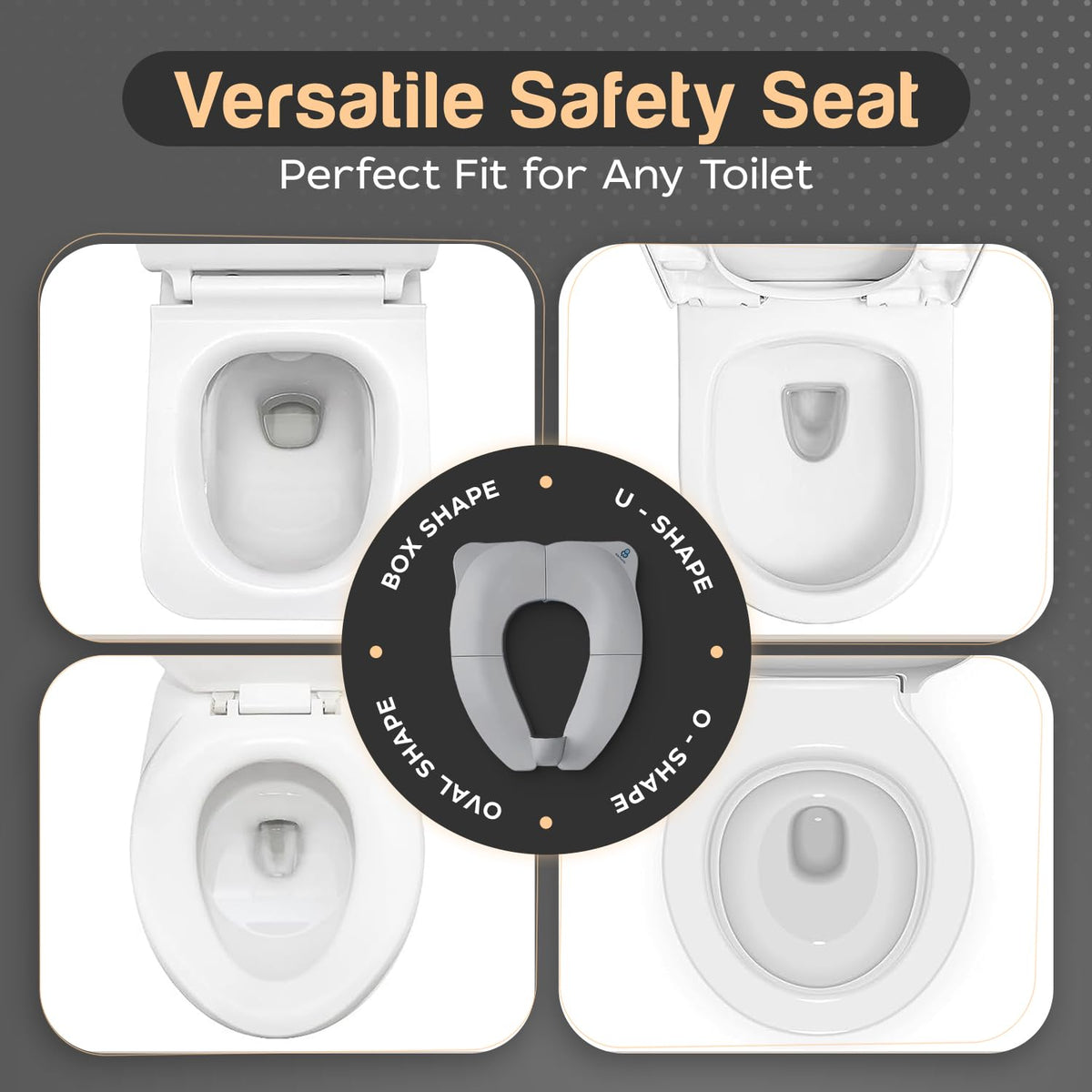 Baby Proof Me Essentials - Asiento de Inodoro para Niños con Protector Contra Salpicaduras, Plegable y Portátil con Bolsa, Asiento de Entrenamiento Antideslizante para Orinal de Viaje (Gris)