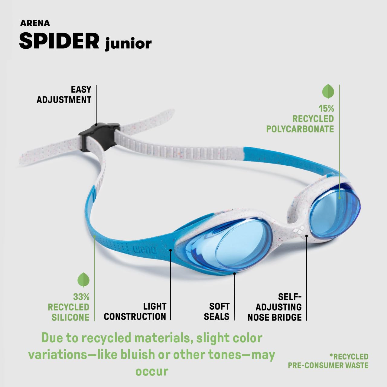 ARENA - anteojos de natación unisex para niñas y niños de 6 a 12 años, sin niebla y sin espejo, fácil de ajustar, sin fugas, rosa/gris/rosa
