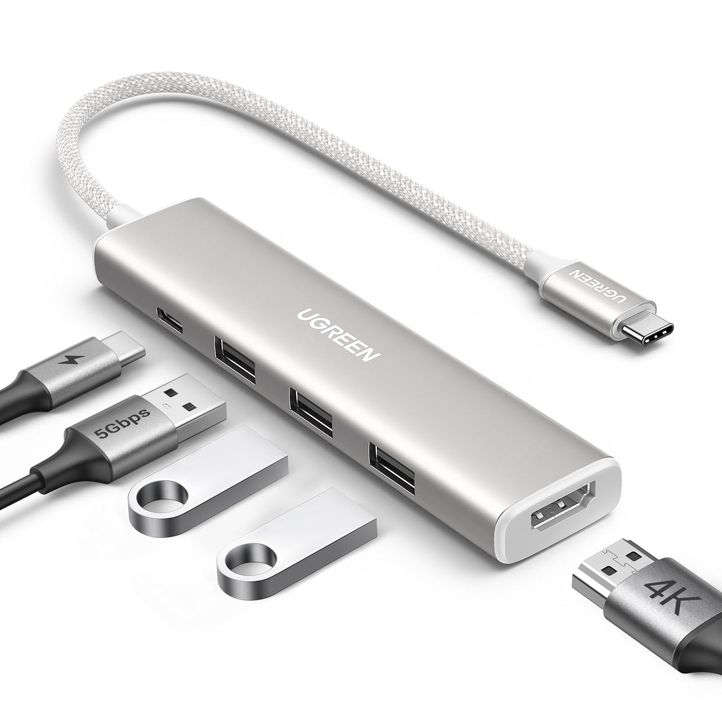 Adaptador USB C Multipuerto UGREEN Blanco con HDMI 4K para MacBook y Más
