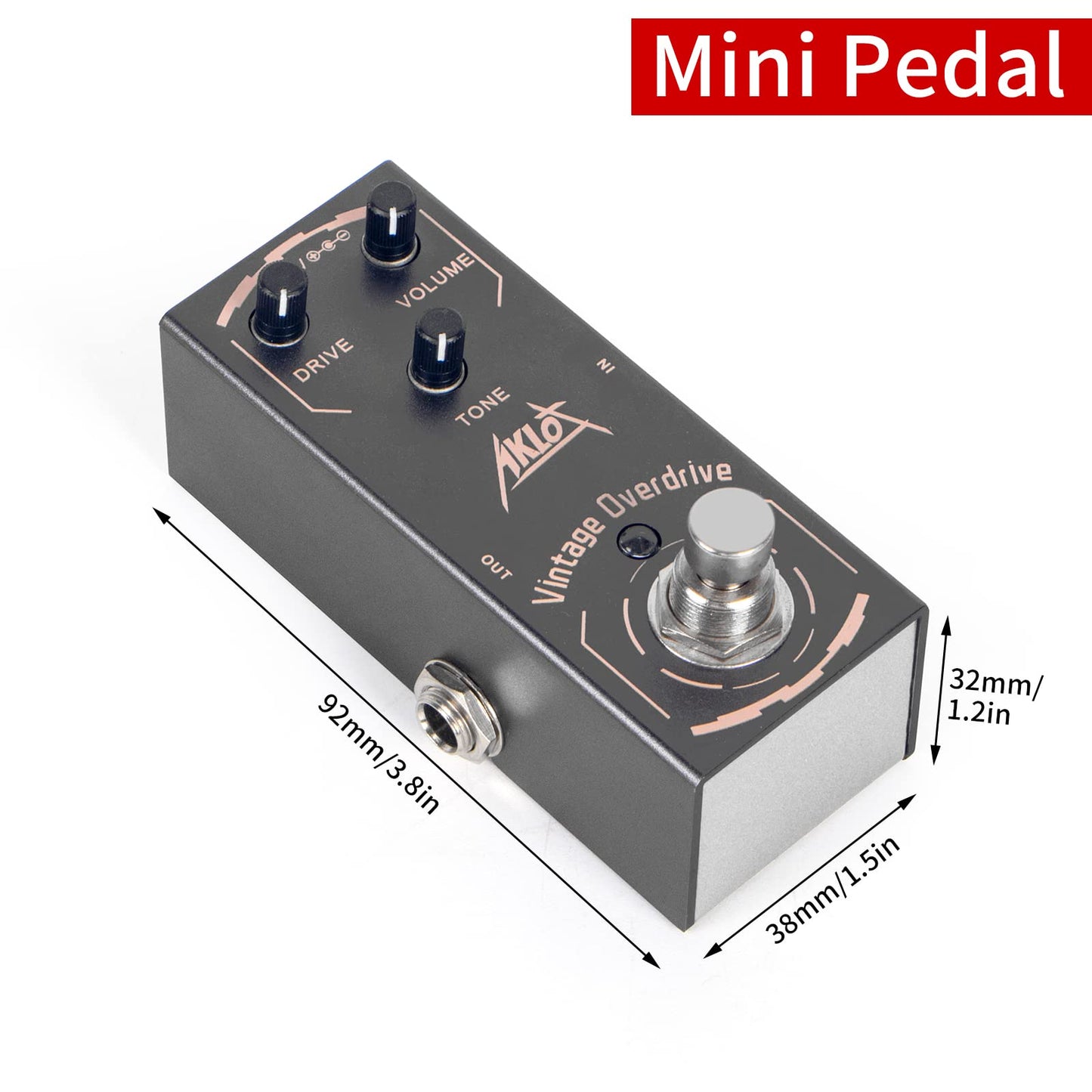 AKLOT - Pedal de sobremarcha clásico, pedal de efectos de guitarra eléctrica mini tipo único DC 9V True Bypass