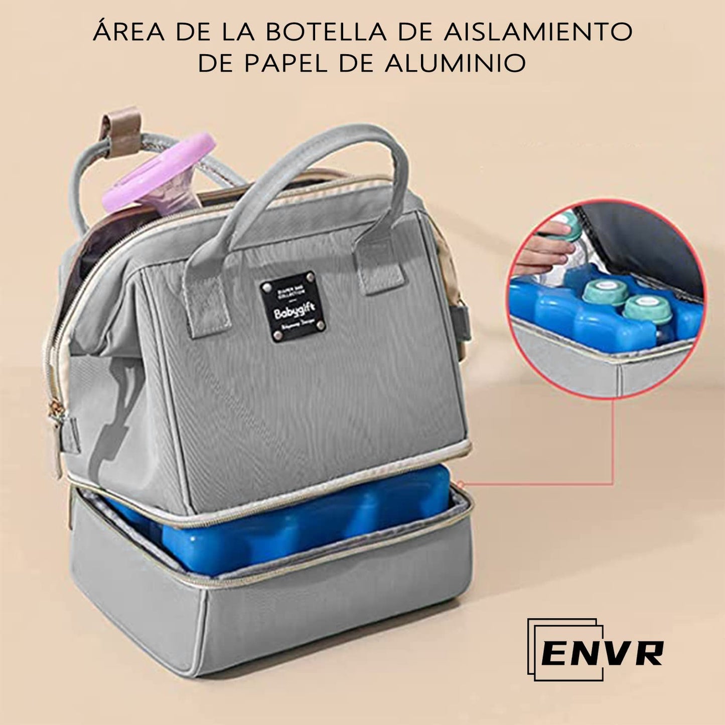 ENVR Hielera para Leche Materna, Bolsa Enfriador de Leche Materna de Doble Capa con 2 Hielo, Bolsa Termica Leche Materna que Mantenga Leche Materna Fresca Durante 8-9 horas, Ideal para Viaje y Trabajo