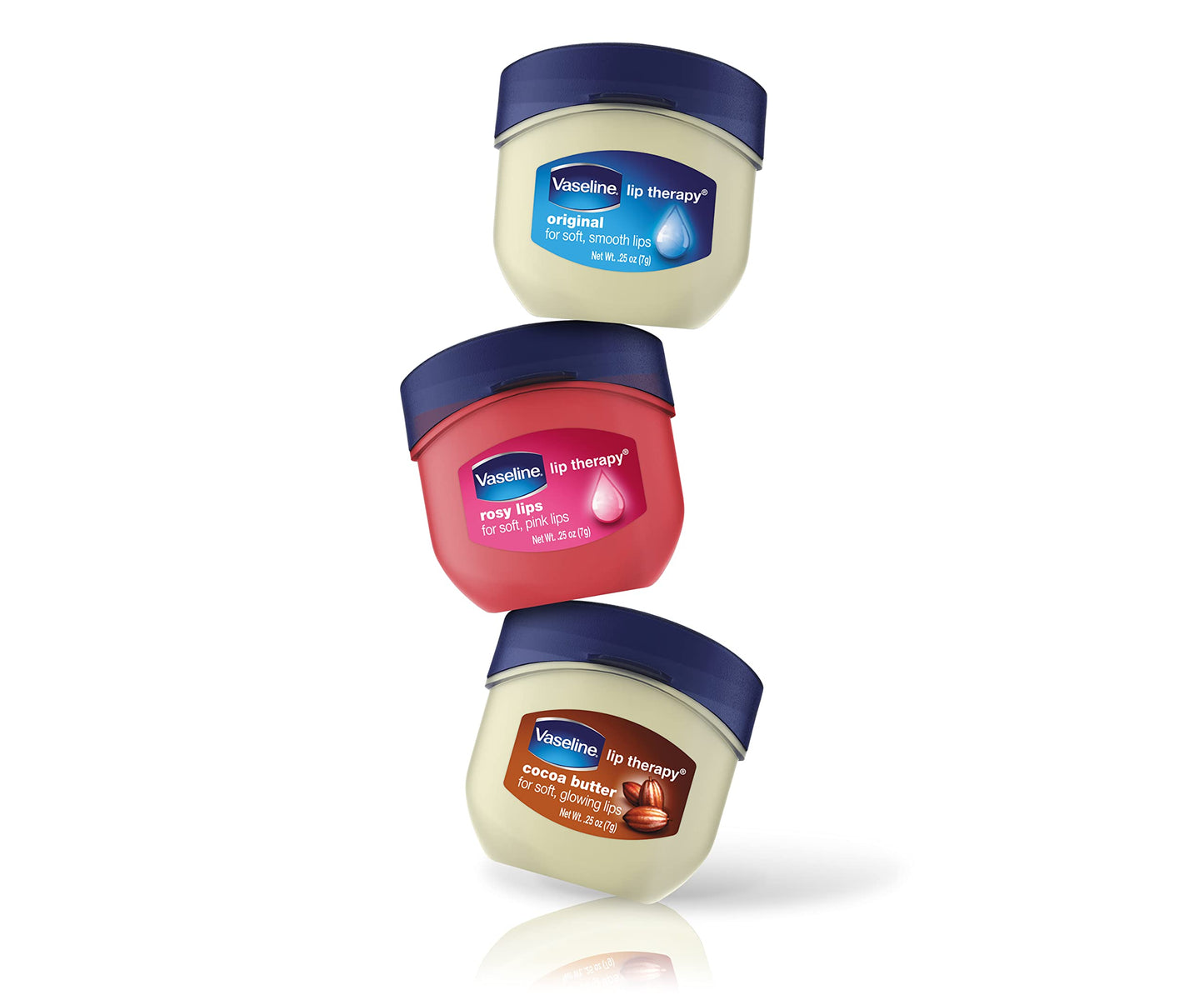 Vaseline - Bálsamo labial hidratante y protector con manteca de cacao, 7 g + Bálsamo labial Vaseline Rosy Mini Tarro 7g, Rosa