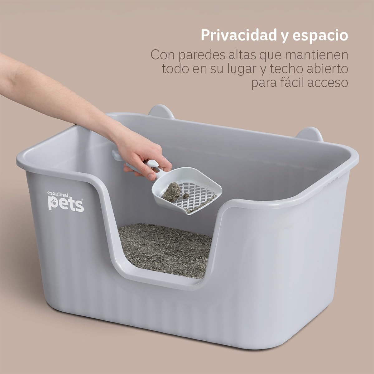 Arenero Inodoro ESQUIMAL Gris Grande con Paredes Altas y Pala para Gato
