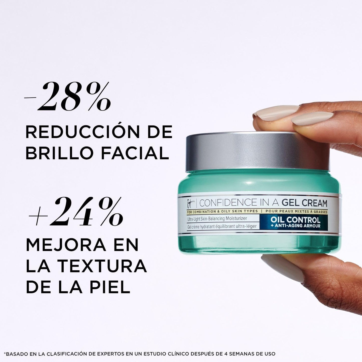 It Cosmetics Confidence in a Gel Oil Control Cream, Gel Hidratante Facial, Reduce el Brillo y la Apariencia de Poros Grandes con Niacinamida, Vitamina E y Péptidos, 60 ml