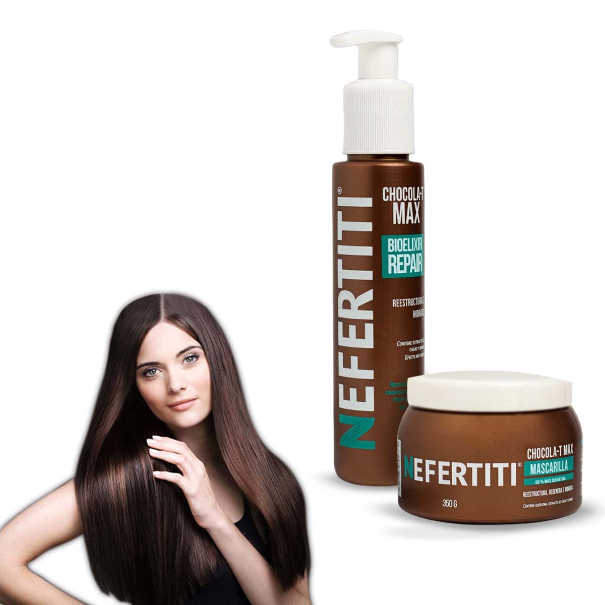Kit Mascarilla Nefertiti Keratina y Bioelixir Chocola-T Max Tratamiento Capilar Severamente Dañado y Procesado