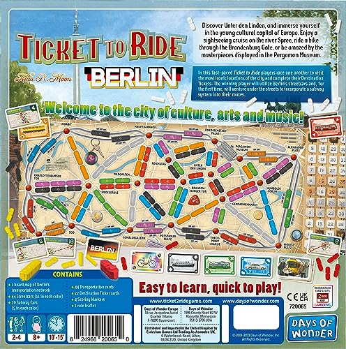 Juego de mesa Ticket to Ride Berlin – Juego de estrategia de construcción de rutas de tren, divertido juego familiar para niños y adultos, de 8 años en adelante, 2 a 4 jugadores, tiempo de juego de 10
