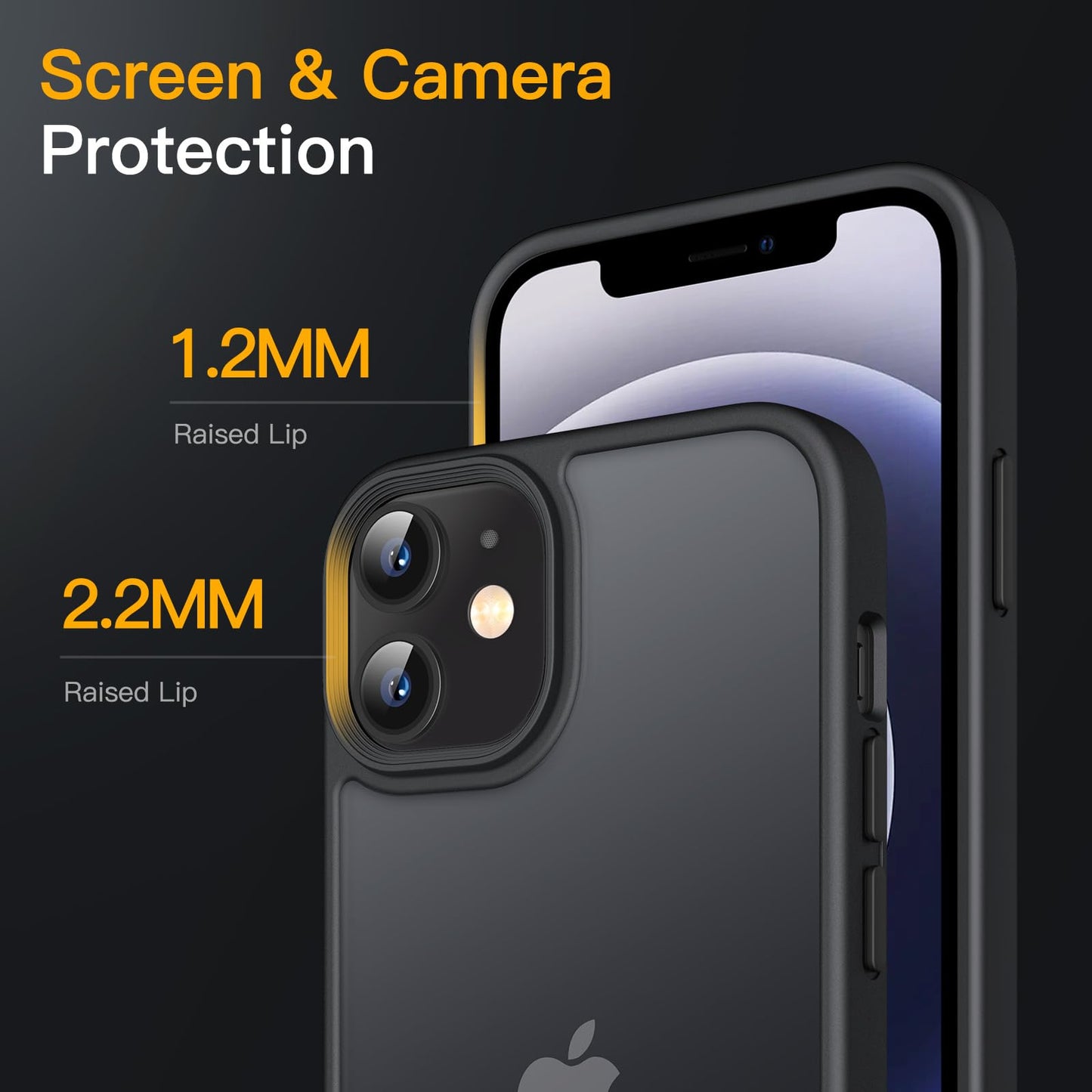 JETech Funda Mate para iPhone 12/12 Pro 6.1 Pulgadas, Protección contra Caídas Grado Militar Antigolpes, Carcasa Trasera Translúcida Esmerilada, Antihuellas (Negro)