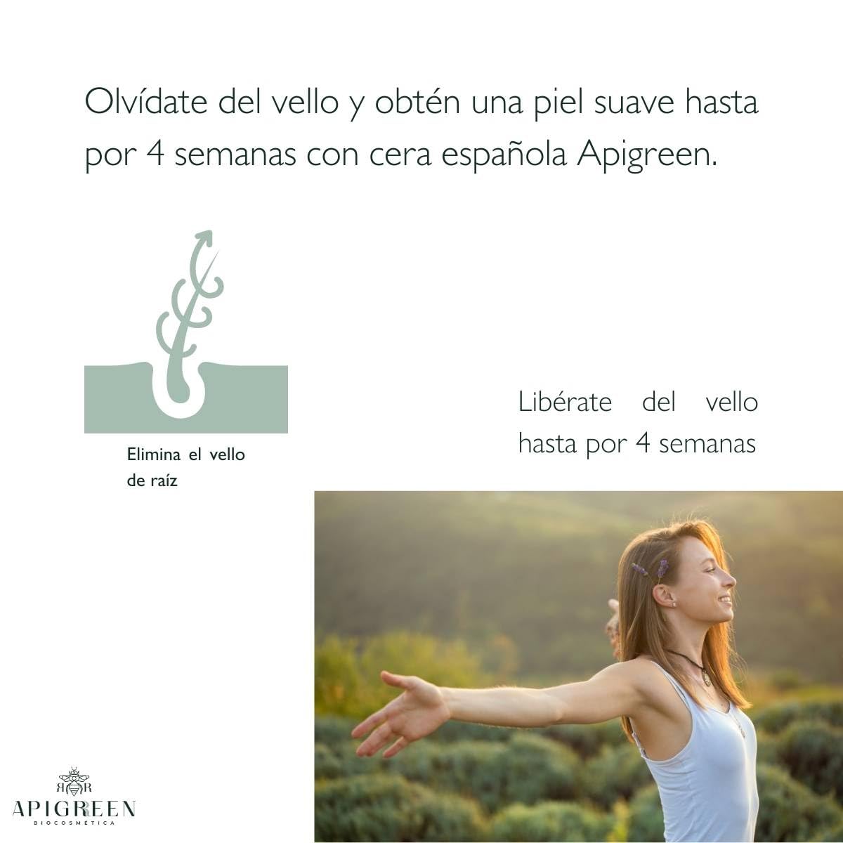 APIGREEN - CERA DEPILATORIA ESPAÑOLA PARA DEPILAR PIEL SENSIBLE | ROSTRO | BIKINI | BARBA | PIERNAS | 120G - LAVANDA | DEPILA SIN DOLOR | EFICAZ EN TODO TIPO DE VELLO