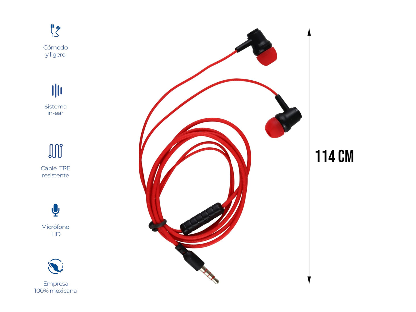 CONTROL EXPERT Audífonos Alámbricos Manos Libres 3.5mm Micrófono (Rojo)