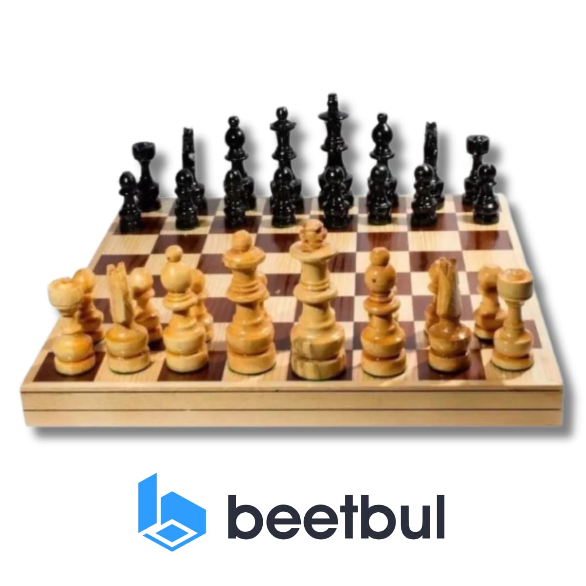 Beetbul Ajedrez de Madera Artesanal, Tablero Plegable de 20 cm x 20 cm - 32 Piezas, fácil Transporte, Hecho por Mexicanos
