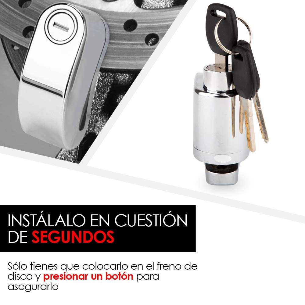 Redlemon - Candado para Bicicleta y Motocicleta con Alarma, Sensor de Movimiento, Seguro Antirrobo de Compatible con Vehículos con Llanta de Disco, Resistente a Salpicaduras