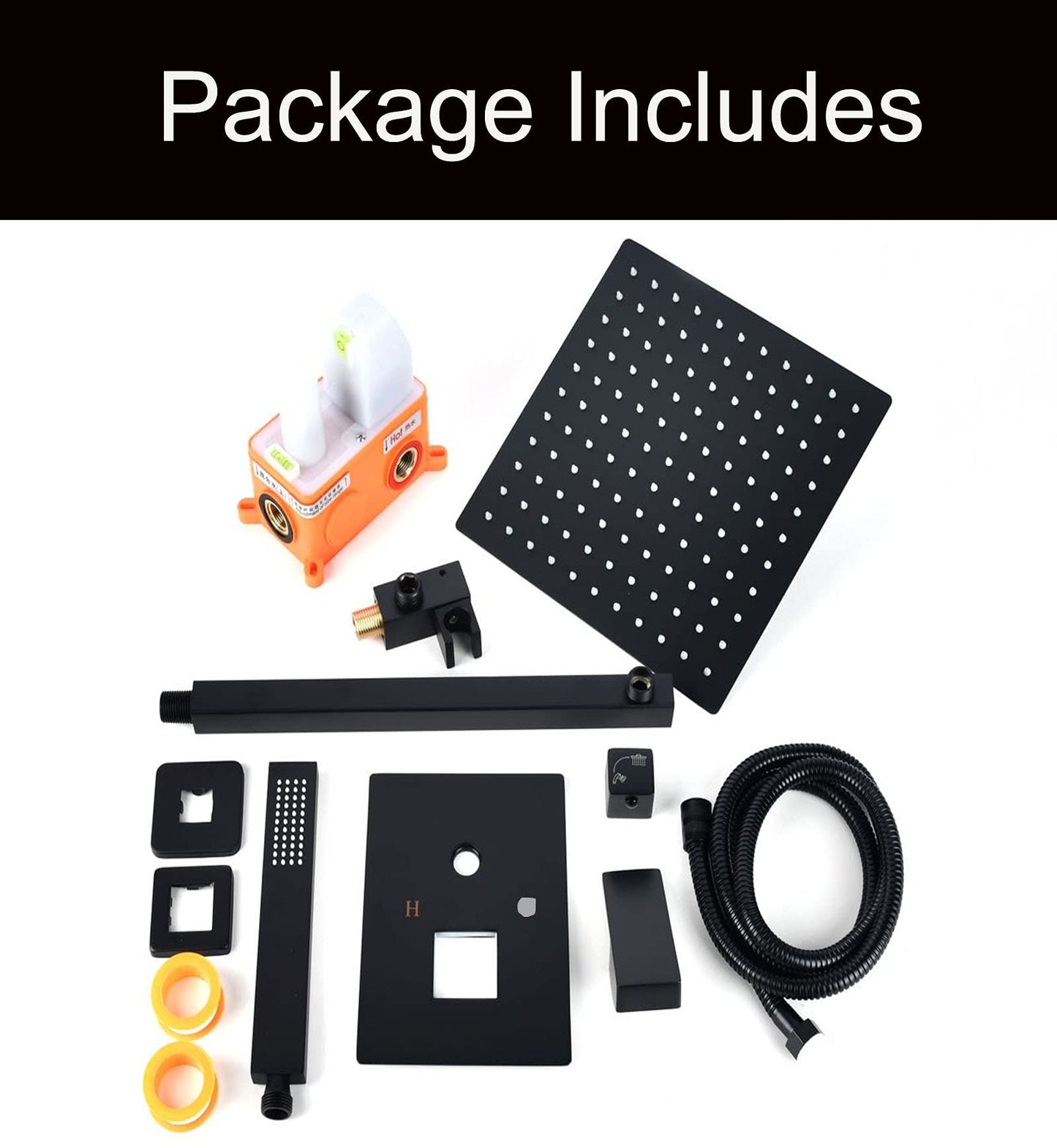 Grifos Ducha Empotrados Set- UCMDA Sistema de Ducha Inteligente Mezclador, Regadera Negro para Baño, Cabeza de Ducha Cuadrada de 10 Pulgadas y Rociador Ducha Mano Incluida Válvula Empotrada Kit