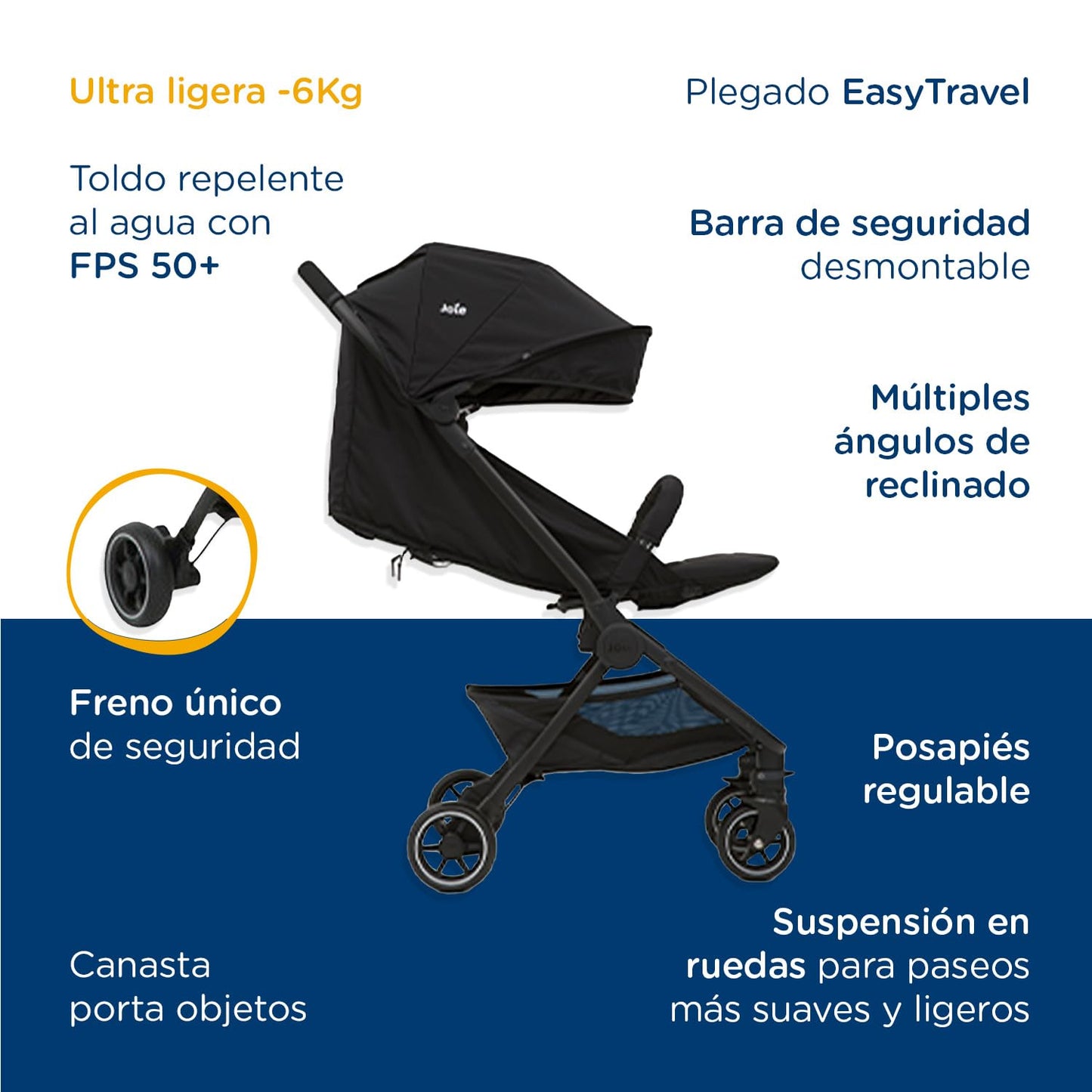 Joie Carriola para Bebe Pact con Silla Portabebés | Carriola de Baston Ligera con Cinturón de Seguridad de 5 Puntos | Carriola de Viaje con Toldo Repelente al Agua FPS 50+ | Carriola Ultra Ligera