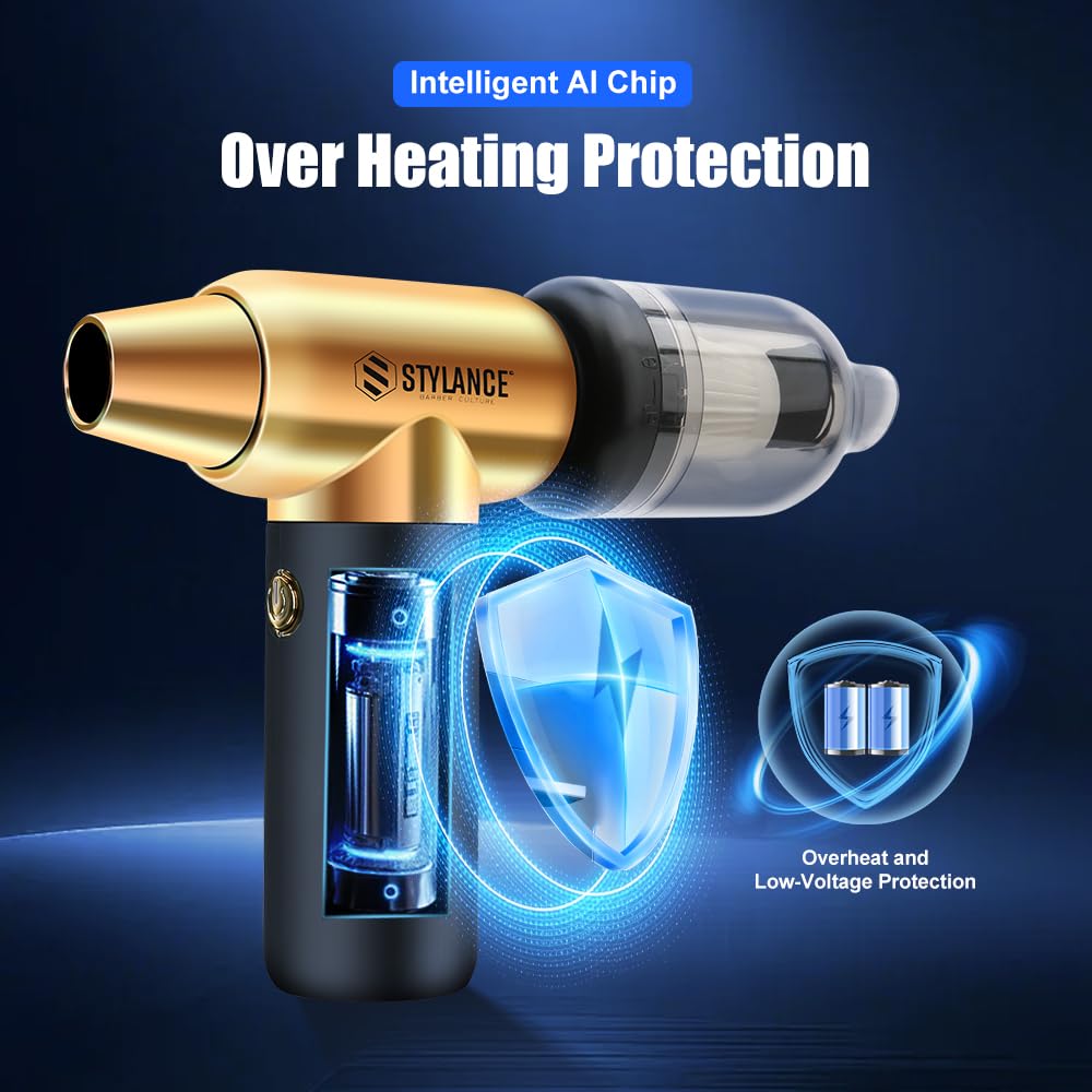 Plumero de aire comprimido, soplador de barbero, plumero eléctrico, mini soplador de aire portátil Jet Dry de 3 engranajes, aspiradora inalámbrica, para PC, oficina, salón, ventilador, portátil