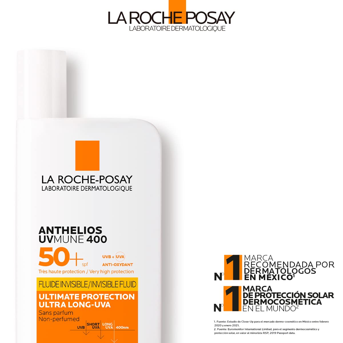 La Roche Posay Anthelios UVMUNE Fluido Invisible FPS 50+ Protector Solar Facial para Todo Tipo de Piel con Máxima Protección Solar UV 50ml